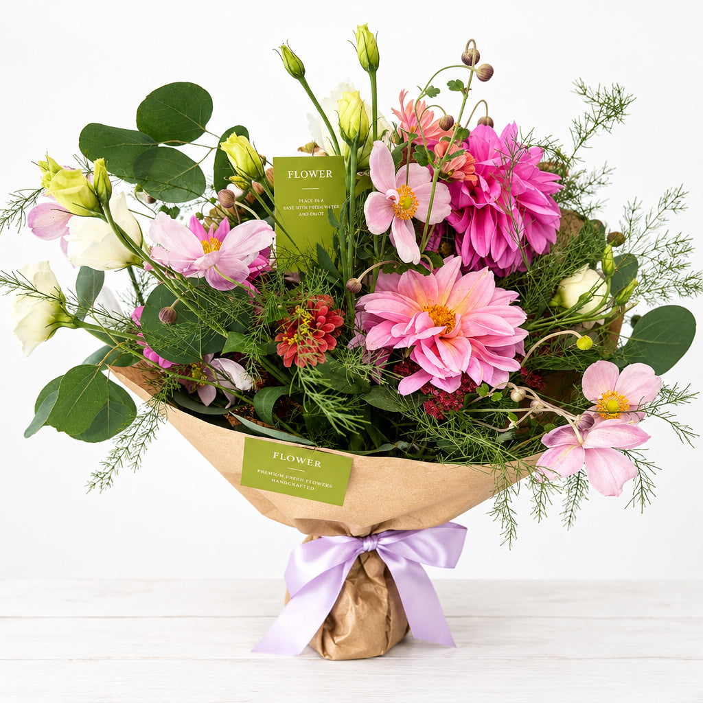 Pretty and Pink Wrapped Flower Bouquet