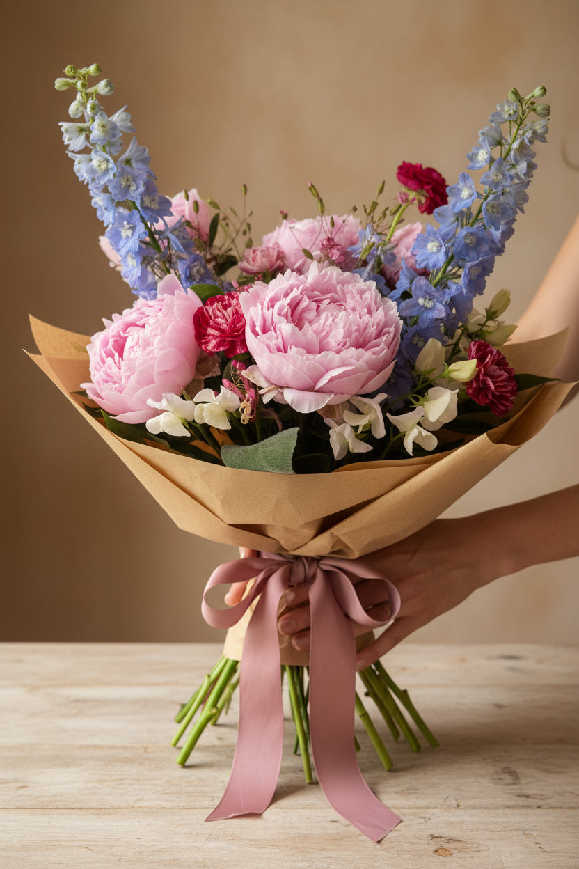 Pretty and Pink Wrapped Flower Bouquet