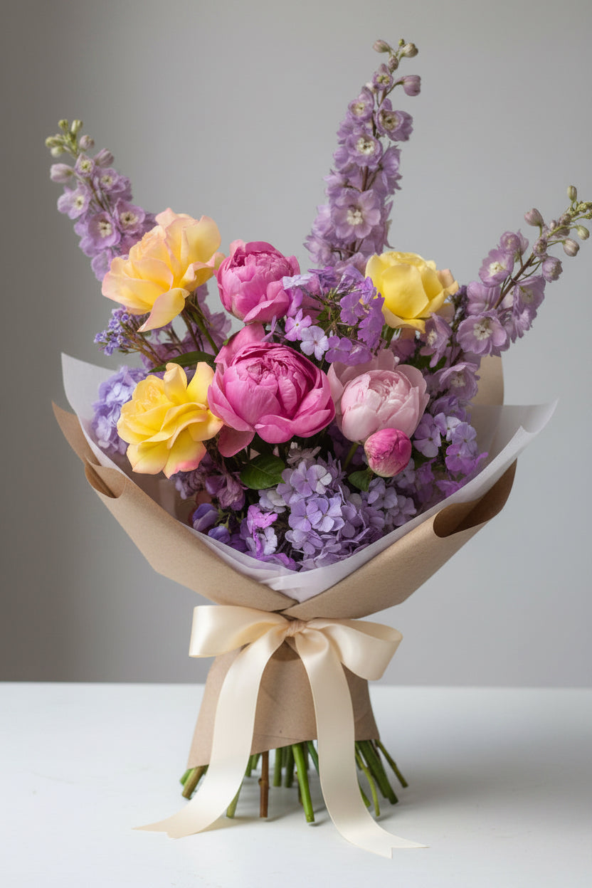 Pretty and Pink Wrapped Flower Bouquet