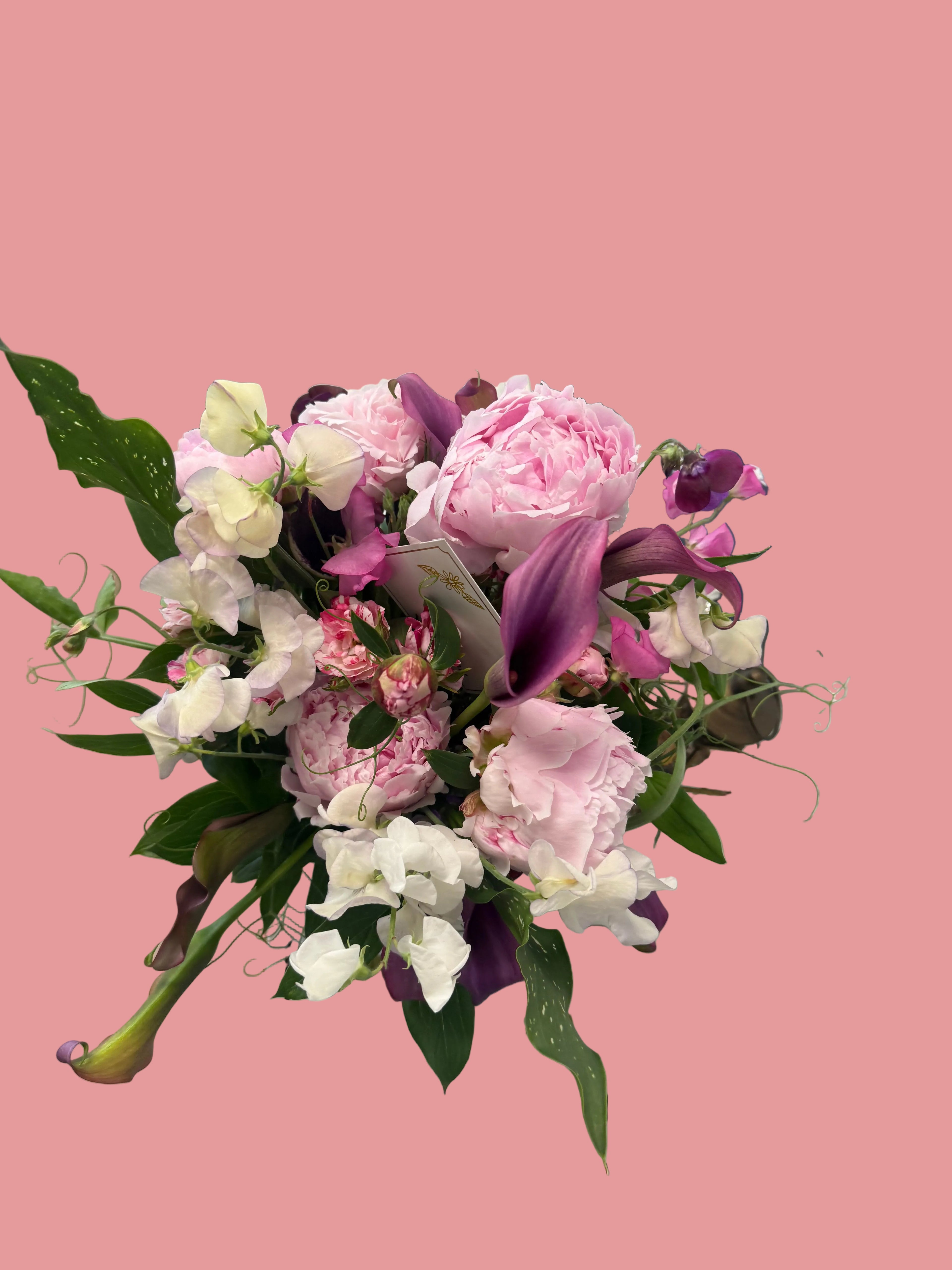 My sweet-pea and peony flower arrangement